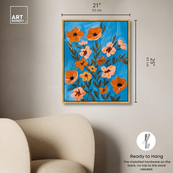 Orange Petals in Blue Breeze Canvas Colorblock Flowers by Art