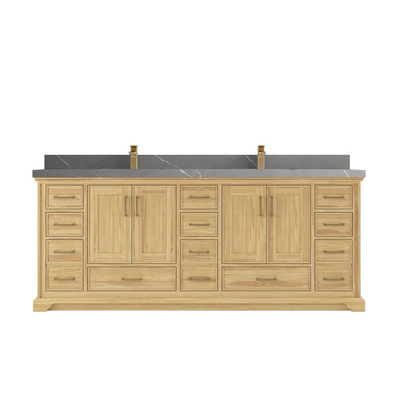 Willow Collections 84 in. W x 22 in. D Charlotte Teak Double Sink Bathroom Solid Teak Vanity with Countertop