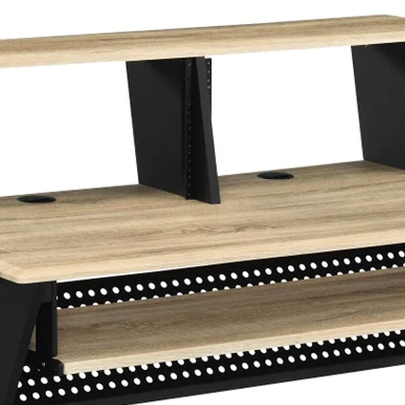 Tin 47 Inch Wood Music Desk Studio Station, Keyboard Tray, Shelves, Brown