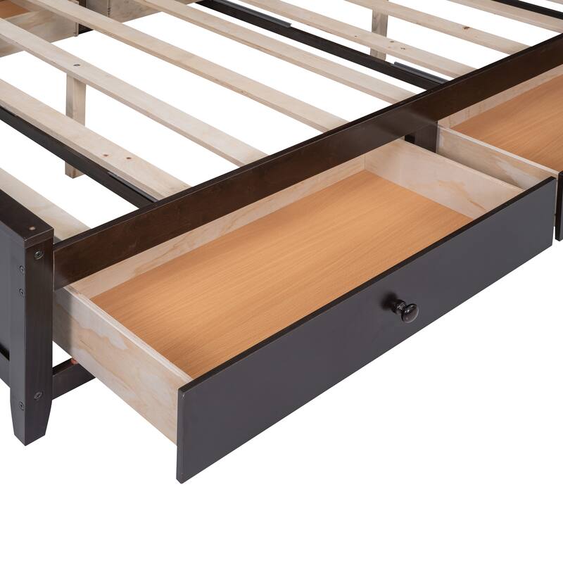 Full Wooden Platform Bed with Cabinet, Shelves, and Drawers