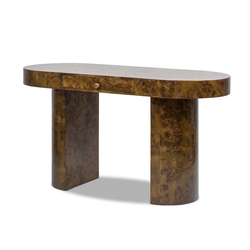 Jesse 55.5" Contemporary Single Drawer Burl Wood Oval Computer Desk