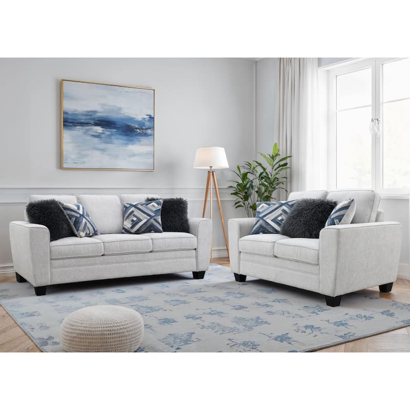 Furniture of America Maevy 2-Piece Taupe Chenille Sofa Set with Accent Pillows - Light Grey