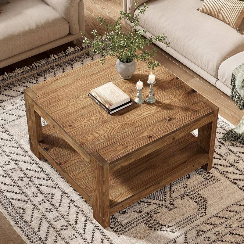 31.5" Solid Wood Square Coffee Table for Living Room
