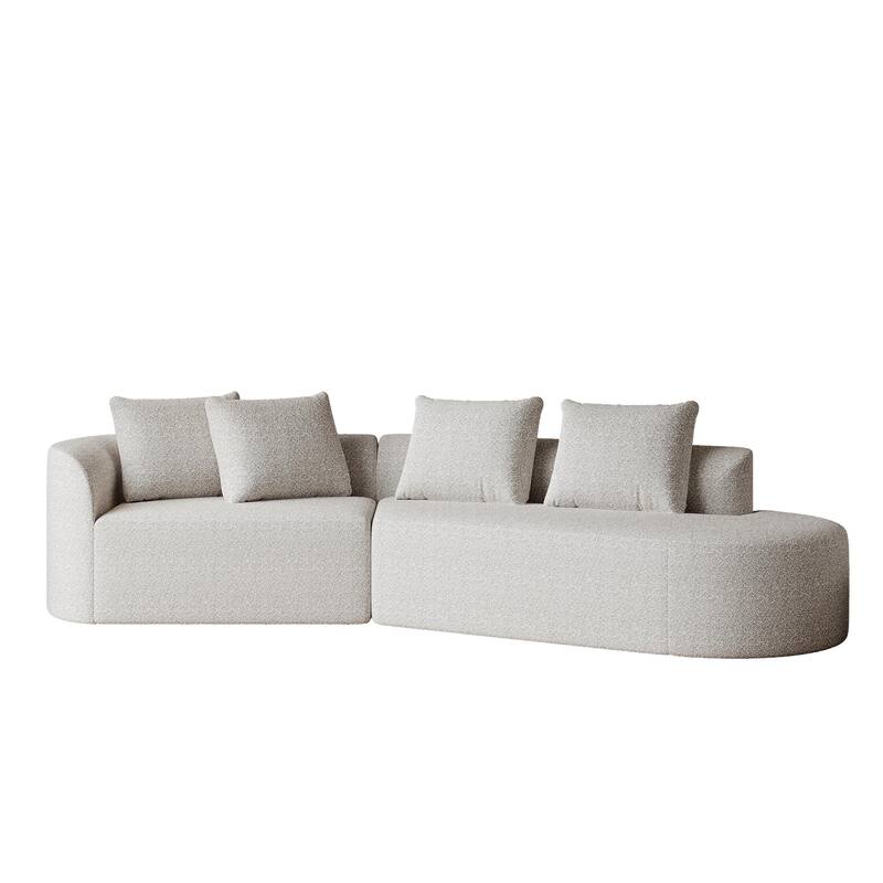 Modular Curved Sectional Sofa, Oversized Chenille Cloud Couch, Compressed Upholstered Sofa with 4 Throw Pillows