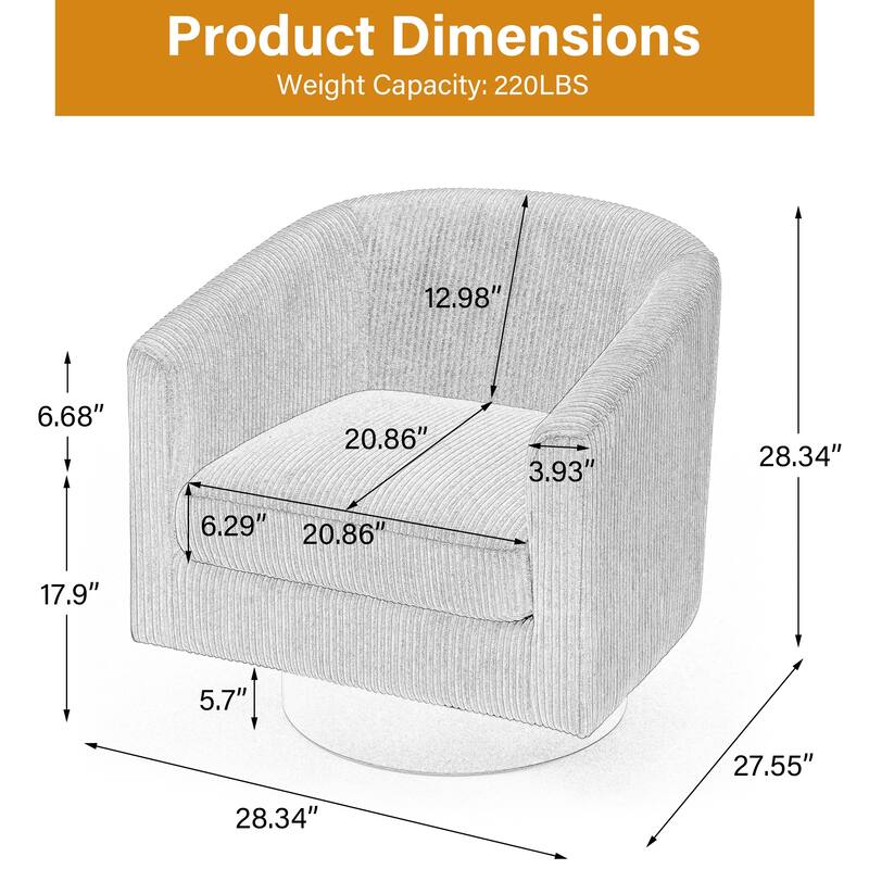 2 Set 360° Swivel Corduroy Accent Chairs Barrel Armchairs