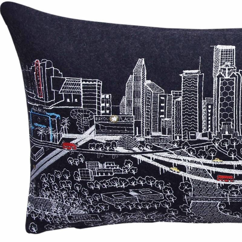 HomeRoots 35" Black Houston Nighttime Skyline Lumbar Decorative Pillow