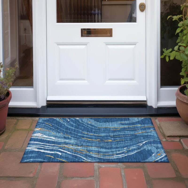 Machine Washable Indoor/ Outdoor Modern Wave Chantille Rug