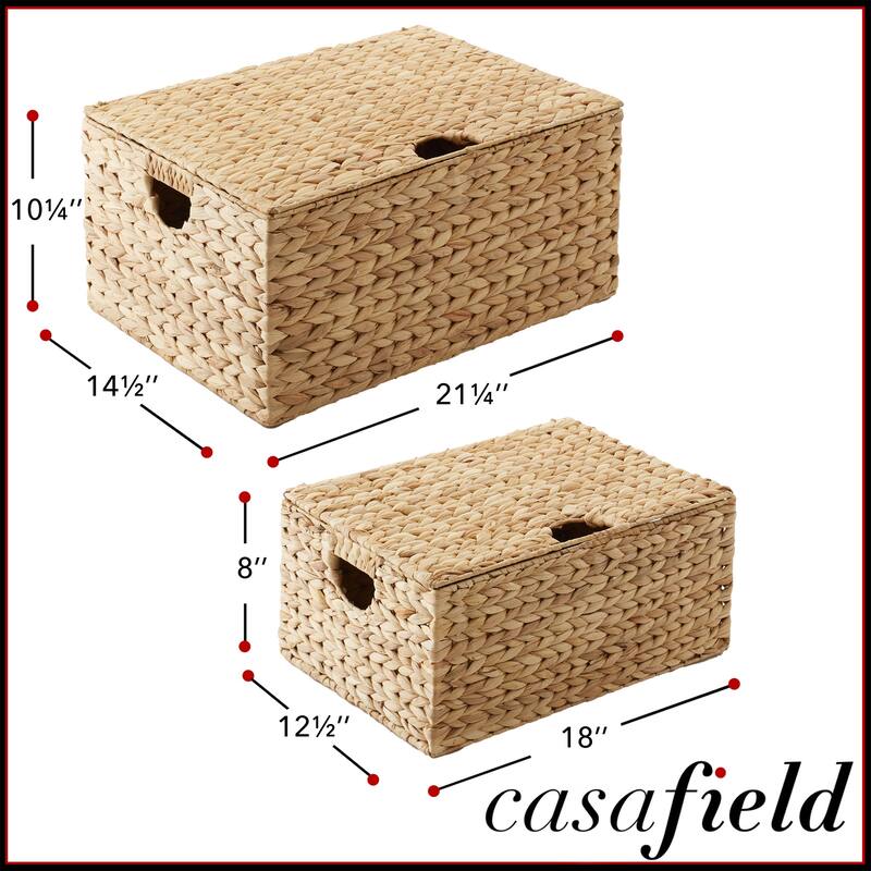 Water Hyacinth Rectangular Storage Baskets with Lids Nesting Basket
