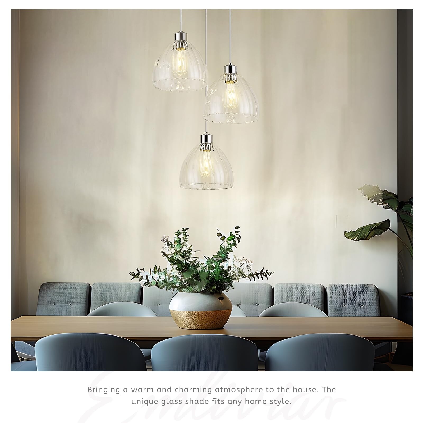 3-Light Cluster Pendant Light, Pendant Light, Blue/Clear Glass