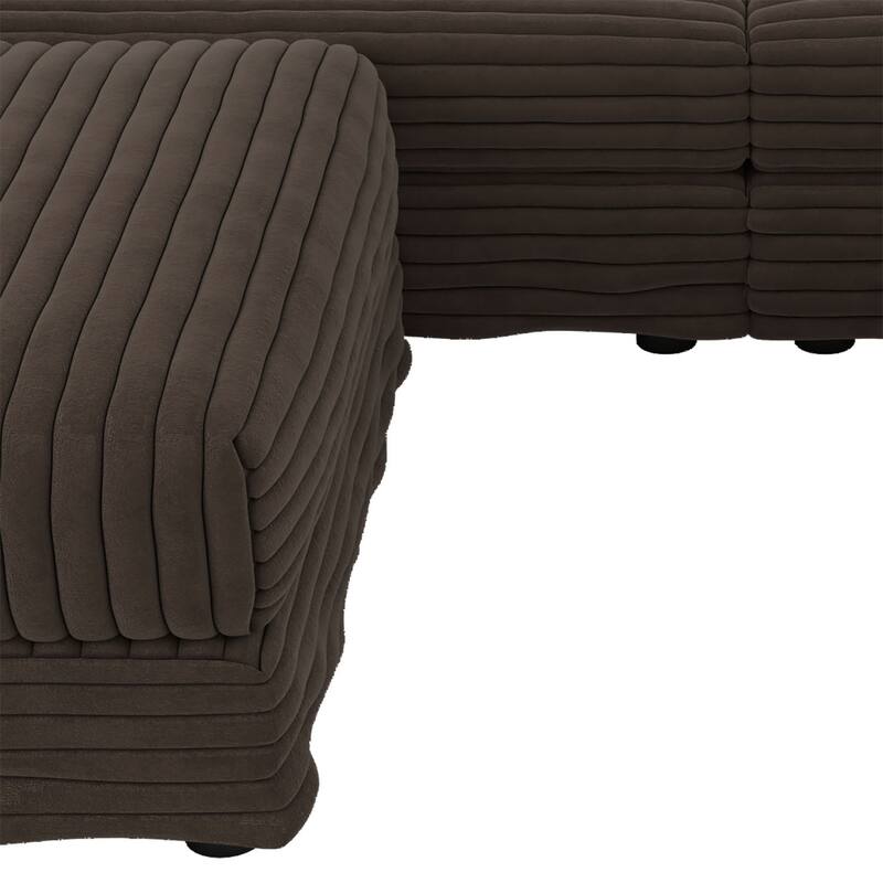 Modern Corduroy Fabric Upholstered Sectional Sofa with Ottoman