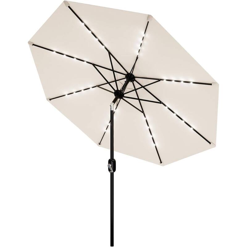 9 FT Outdoor Table Patio Umbrella, Waterproof UV Protection with Solar Lights - Beige