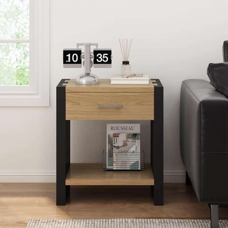 Christopher Knight Home - Quillson MDF 1-Drawer Nightstand with Smooth Glide Drawer - Black+Natural