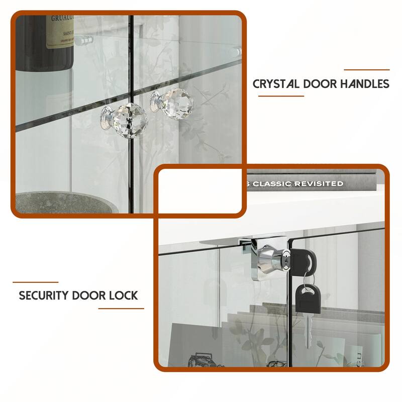 Modern Glass Display Cabinet with Drawer and LED lights for Living Room and Bedroom