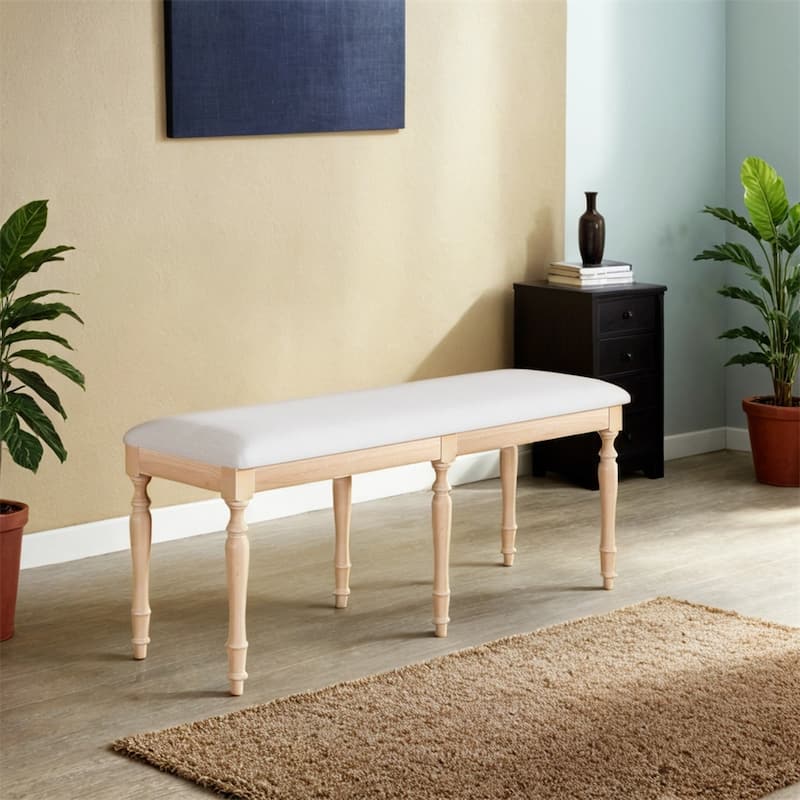 50.4" Vintage Traditional Upholstered Dining Bench w/6 Solid Wood Legs
