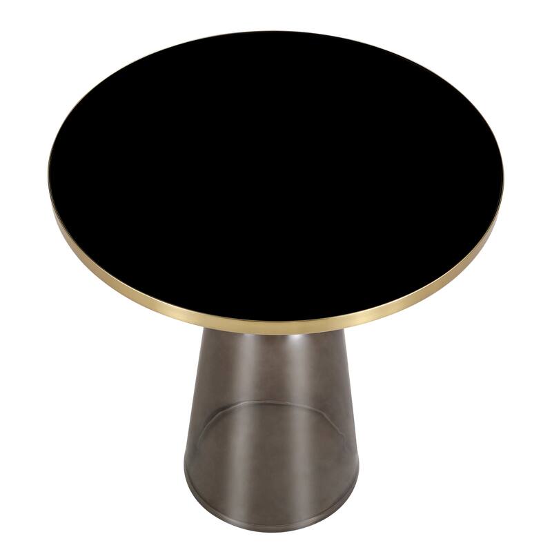 19-Inch Side Table Round Glass/Stone Tabletop End Table with Gold Iron Rim and Glass Base