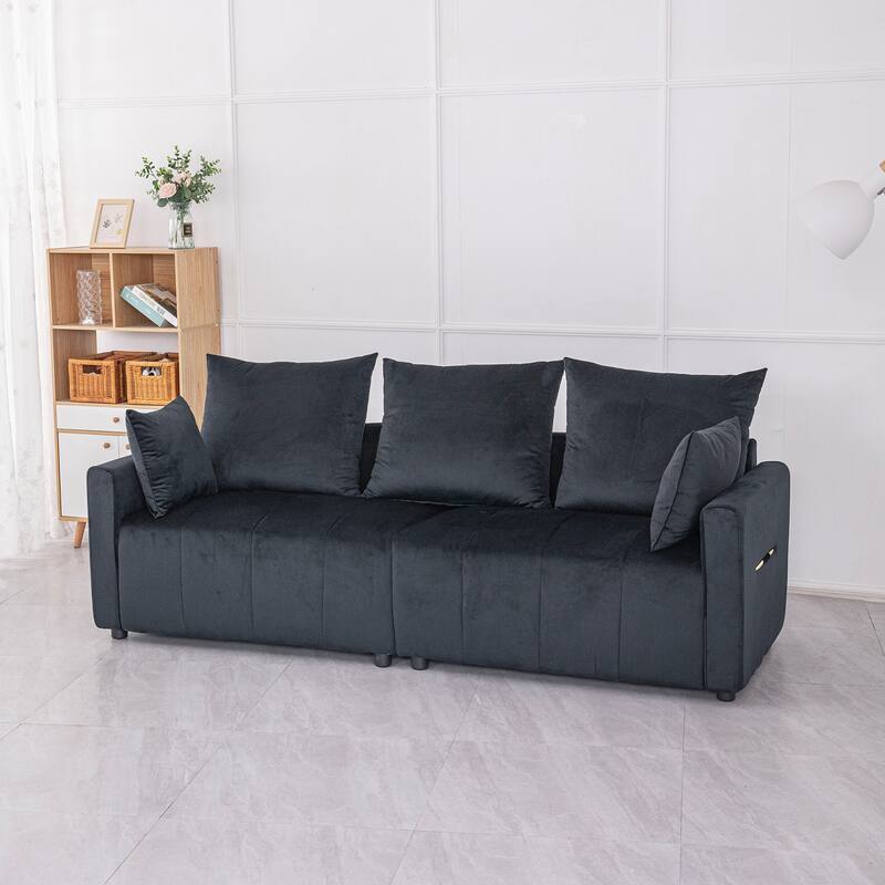 Velvet Modern 2-Seater Sofa, Two-Tone Sectional Couch