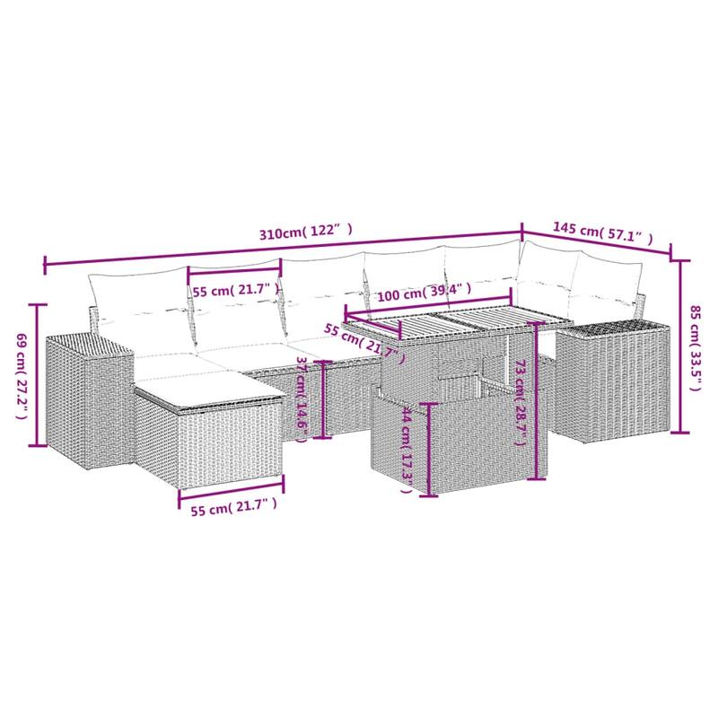 vidaXL Patio Sofa Set with Cushions Conversation Set Outdoor 8 Piece Poly Rattan