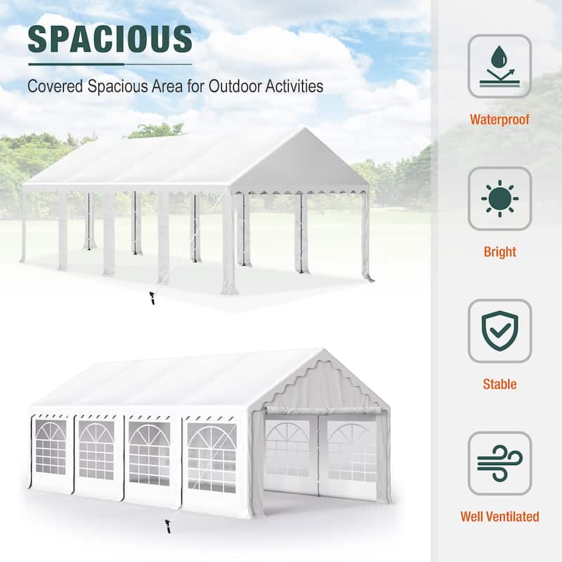 13 x 26 ft Wedding Party Tent with 8 Removable Walls Outdoor PE/Iron Heavy Duty Gazebo Canopy Tent