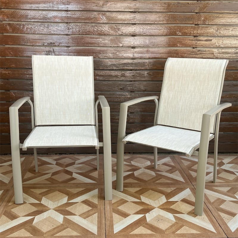 VRSHWO Garden Patio Chairs Set of 2, All Weather Metal Outdoor Dining Chairs , Garden, Poolsides, Cream Color Frame
