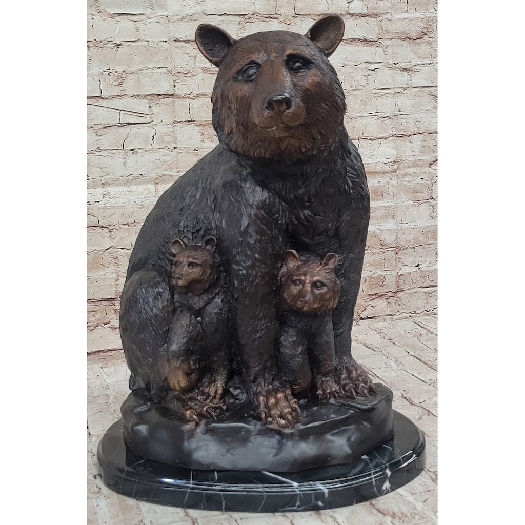 Mother Bear And Cubs - Bronze Metal Sculpture Statue Figure Signed Art Moigniez