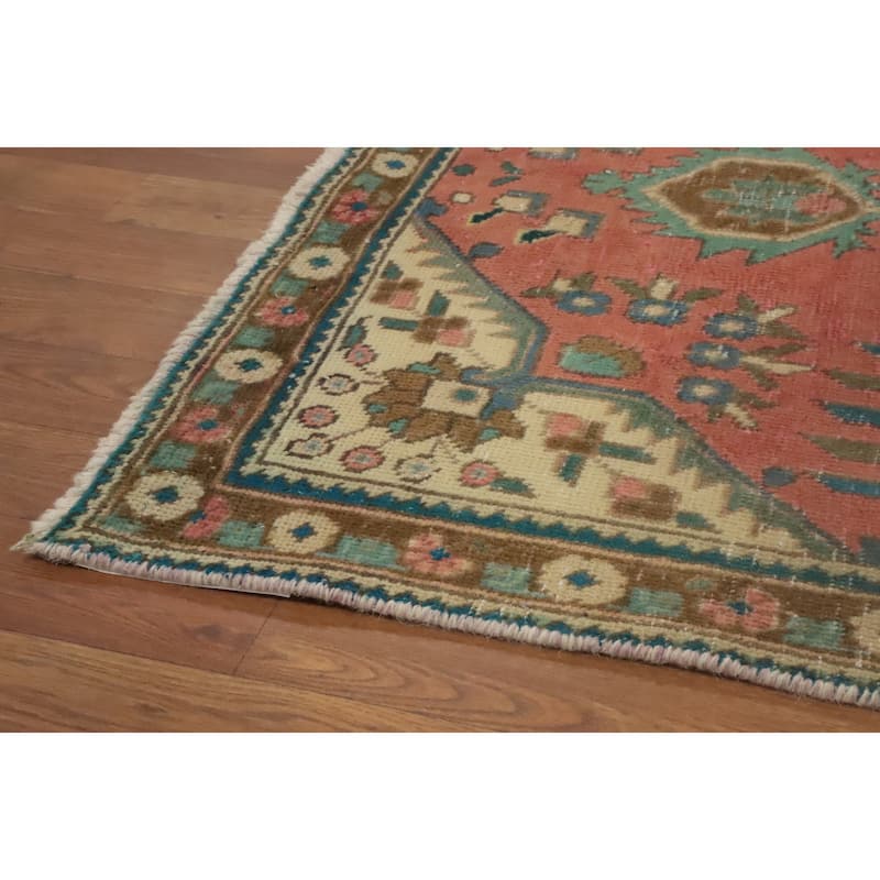 Hand Knotted Oriental 100% Wool Carpet Traditional Medallion Pink Tabriz Area Rug - 4' 7'' X 3' 4''