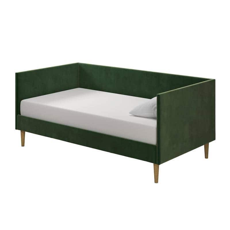 Velvet Upholstered Daybed with Wood Slat Base and Mid-Century Modern Design