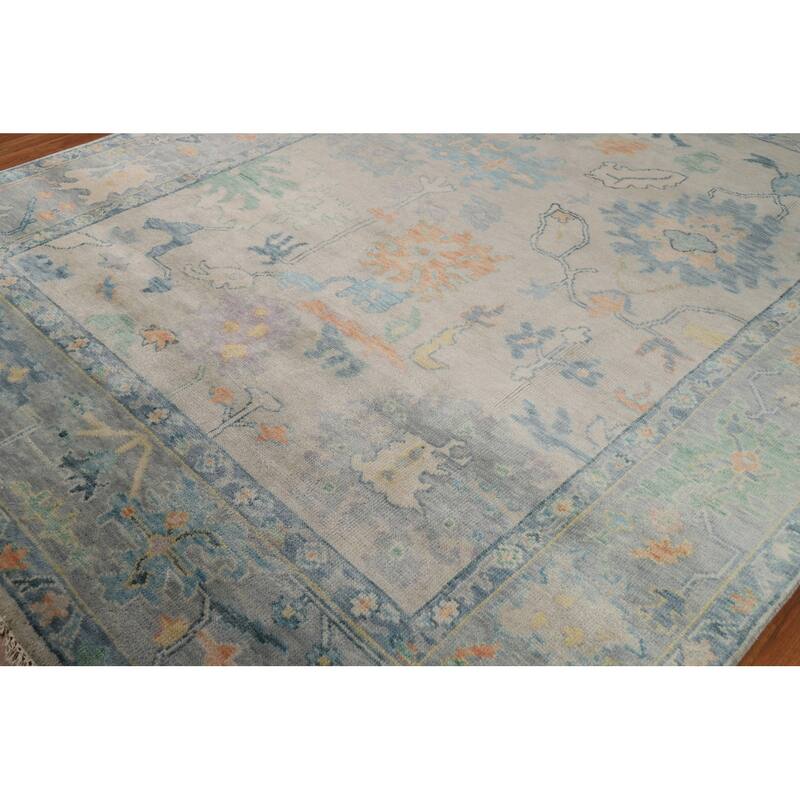 All-Over Oushak Indian Area Rug Hand-Knotted Wool Carpet - 7'10"x 10'0"