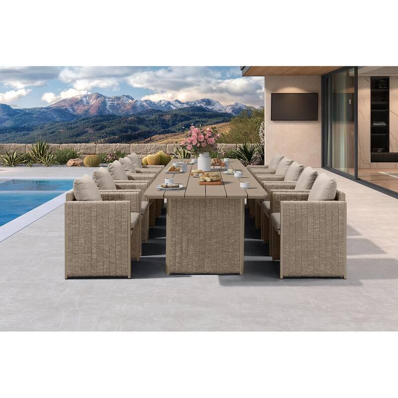 PURPLE LEAF Sanori Patio Dining Set Modern Large Weather-Resistant Table and Aluminum Chairs - 11-Piece Rectangle(long table)