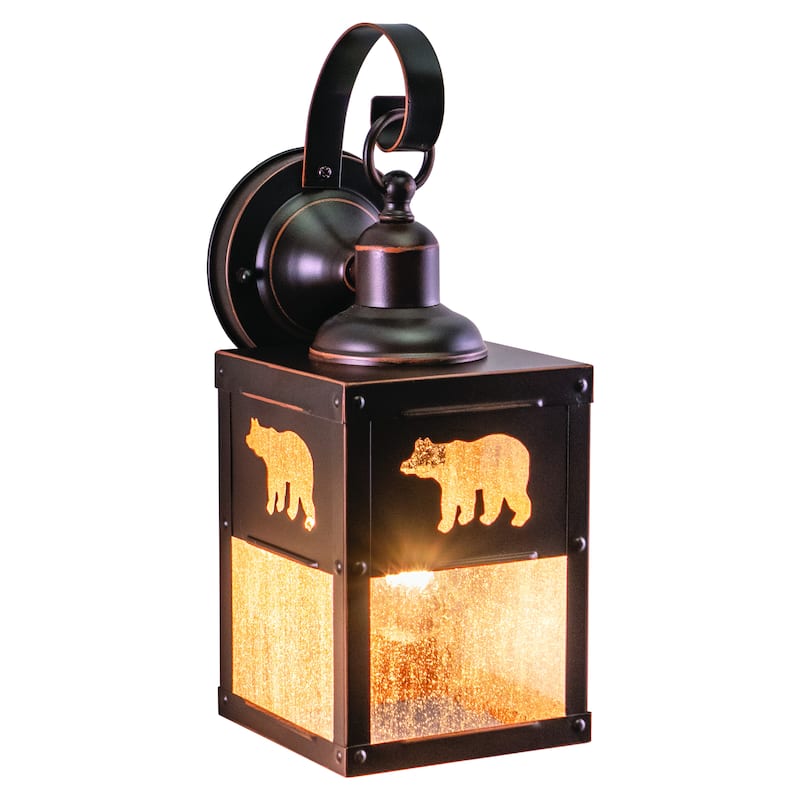 Bozeman 1 Light Bronze Rustic Bear Tree Outdoor Wall Lantern Clear Glass - 5-in W x 13-in H x 6-in D - Burnished Bronze - 5-in W x 13-in H x 6-in D