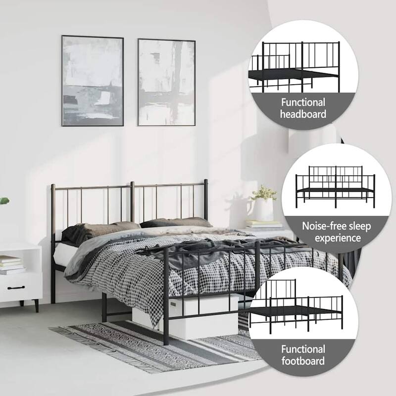 vidaXL Metal Bed Frame with Headboard, No Mattress