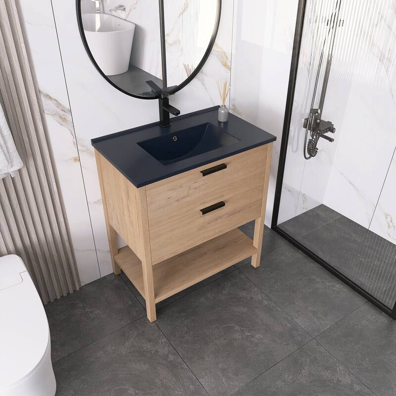 Plywood Freestanding Bathroom Vanity Set with Integrated Sink