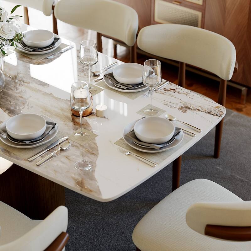 63"-94" Hobart Modern Dining Table with Rectangular Sintered Stone Tabletop and Carbon Steel Leg for 4-10