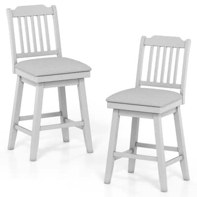 Grey Counter Bar Stools Set of 2 with 360 Swivel Padded Cushions, Rubber Wood Frame and Footrests - 18.5" x 22.5" x 42"