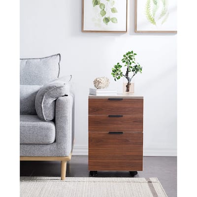 JJS 3 Drawer Rolling Wood File Cabinet with Locking Wheels for A4 or Letter Size