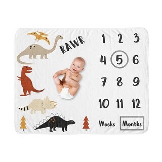 Mod Dino Boy Girl Baby Monthly Milestone Blanket - Orange Tan Rust Taupe Mustard Yellow Beige Brown Black Modern Dinosaur Boho