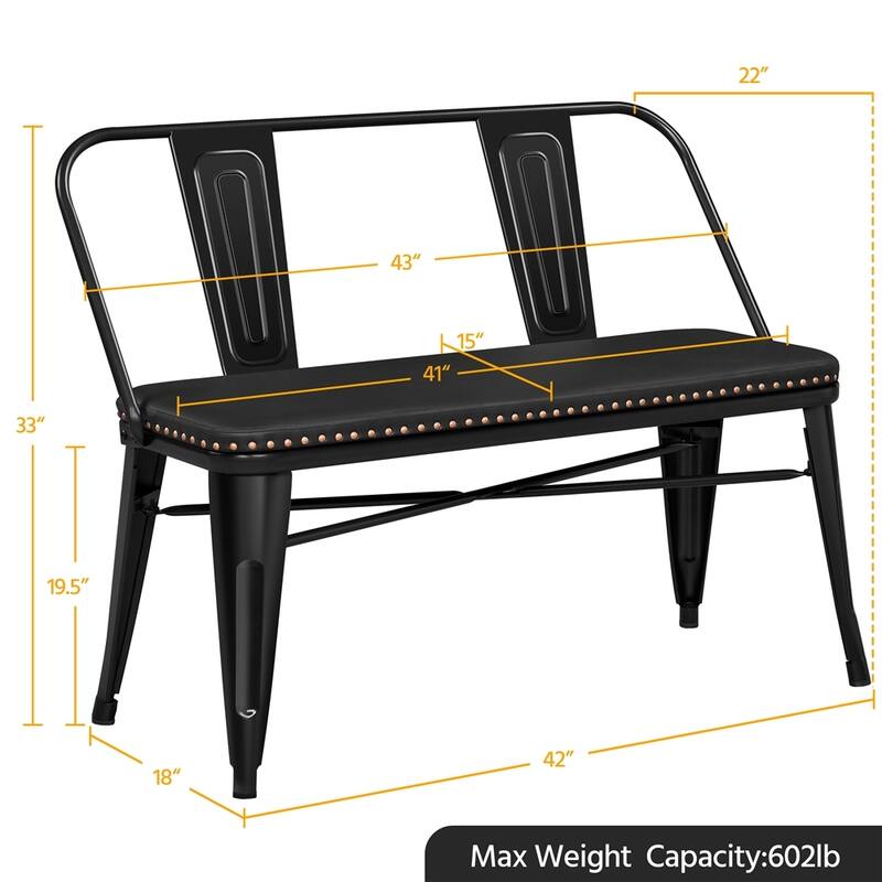 Yaheetech Metal Dining Bench With Upholstered Seat, Black - N/A