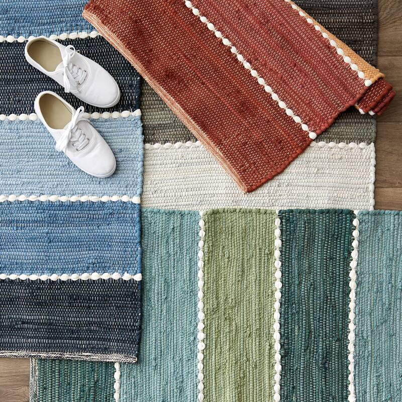 Stonewash Blue Slim Stripe Cotton Chindi Rug 2Ft 3Inx6Ft