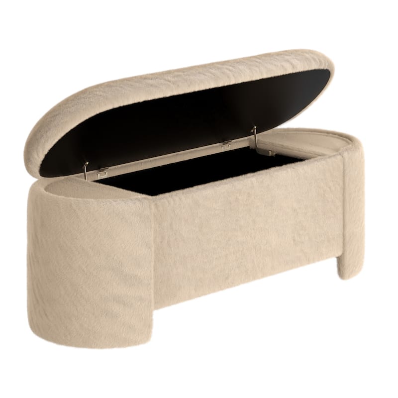 Mid-Century Modern Imitation Fur Storage Ottoman - Dark Beige