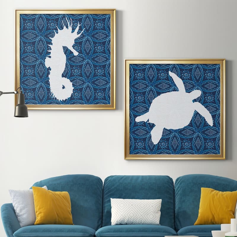 Sea Patterned Seahorse Premium Framed Canvas - Ready to Hang