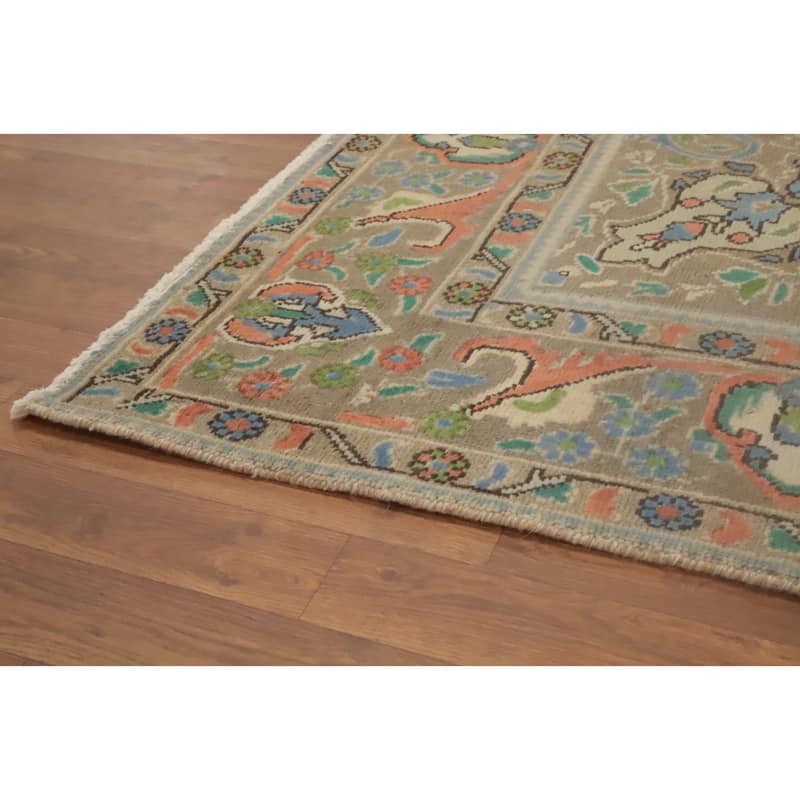 Hand Knotted Oriental 100% Wool Carpet Traditional Floral Beige & Ivories Tabriz Area Rug - 9' 11'' X 6' 7''