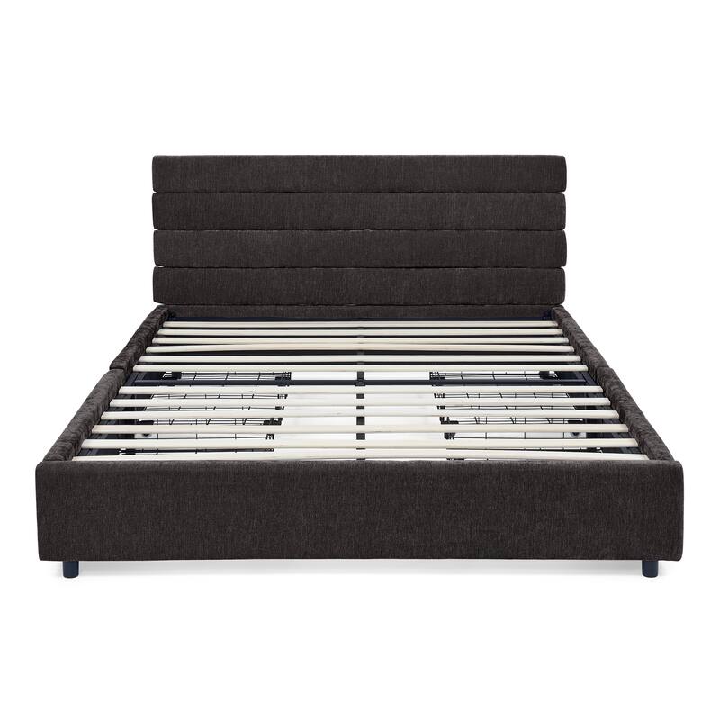 Modern Queen Size Upholstered Bed with Drawers, Velvet Fabric, Dark Grey