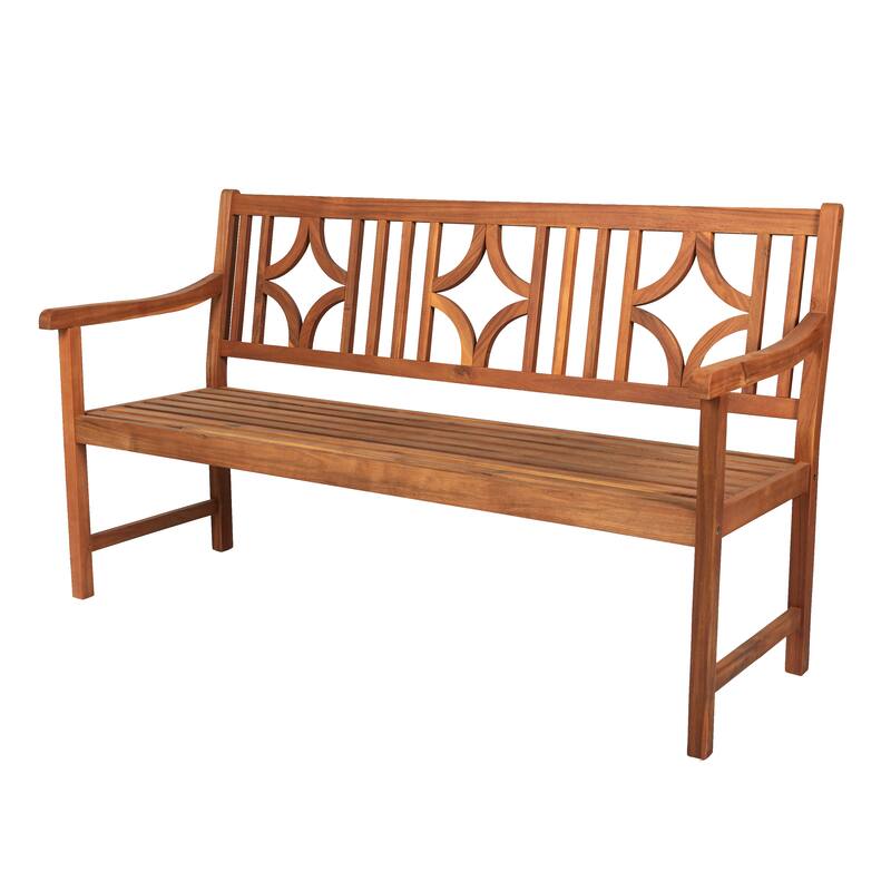 Laurel 59.1" 3-Seat Ogee Diamond-Back 600-Lbs Support Acacia Wood Outdoor Garden Patio Bench, by JONATHAN Y