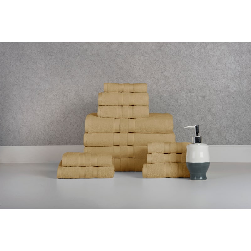 Bibb Home 12 Piece Egyptian Cotton Towel Set - Solid Linen