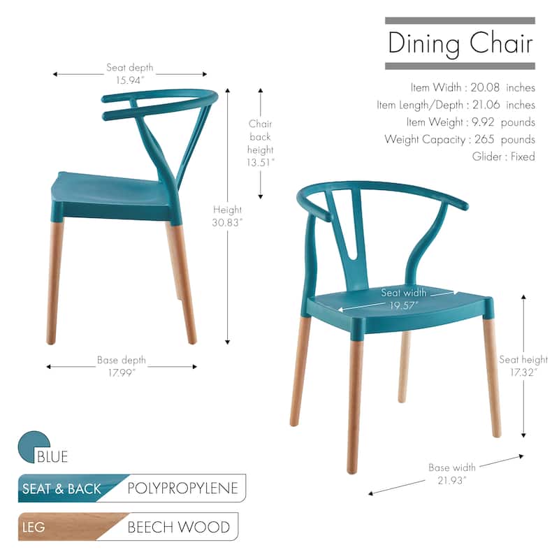 Porthos Home Lyra Plastic Dining Chairs with Beechwood Legs, Set of 2