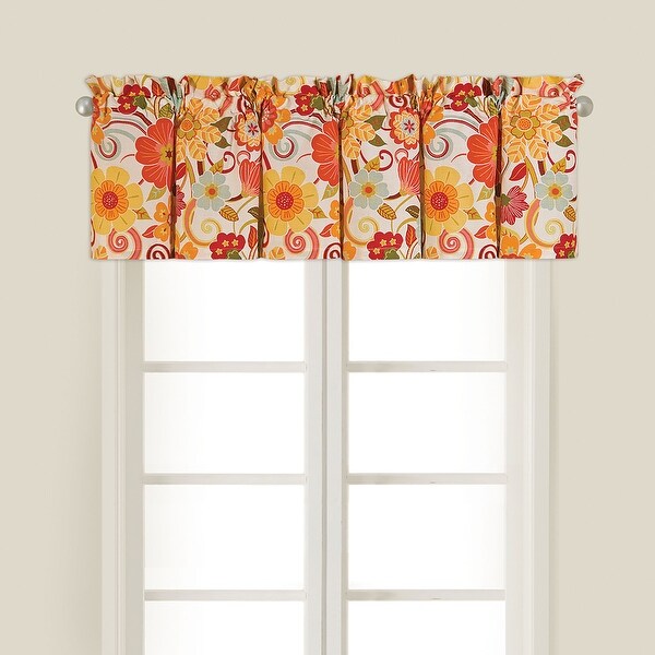 Set of 2 Nostalgic Red and Orange Floral Patterned Giselle Valance Curtains with Rod Sleeve 72" - N/A