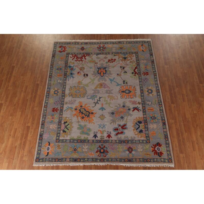 Earth Tone Floral Oushak Indian Area Rug Handmade Wool Carpet - 8'1"x 9'10"