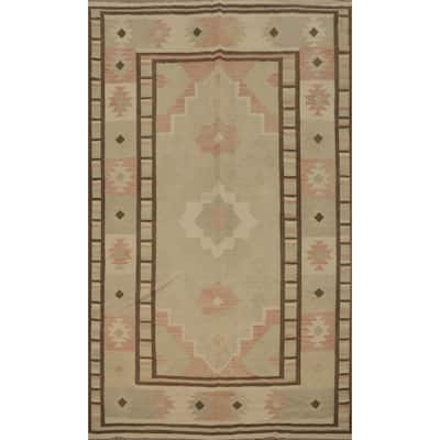 Hand Woven Oriental 100% Wool Carpet Southwestern Tribal Beige & Ivories Kilim Area Rug - 8' 8'' X 5' 10''