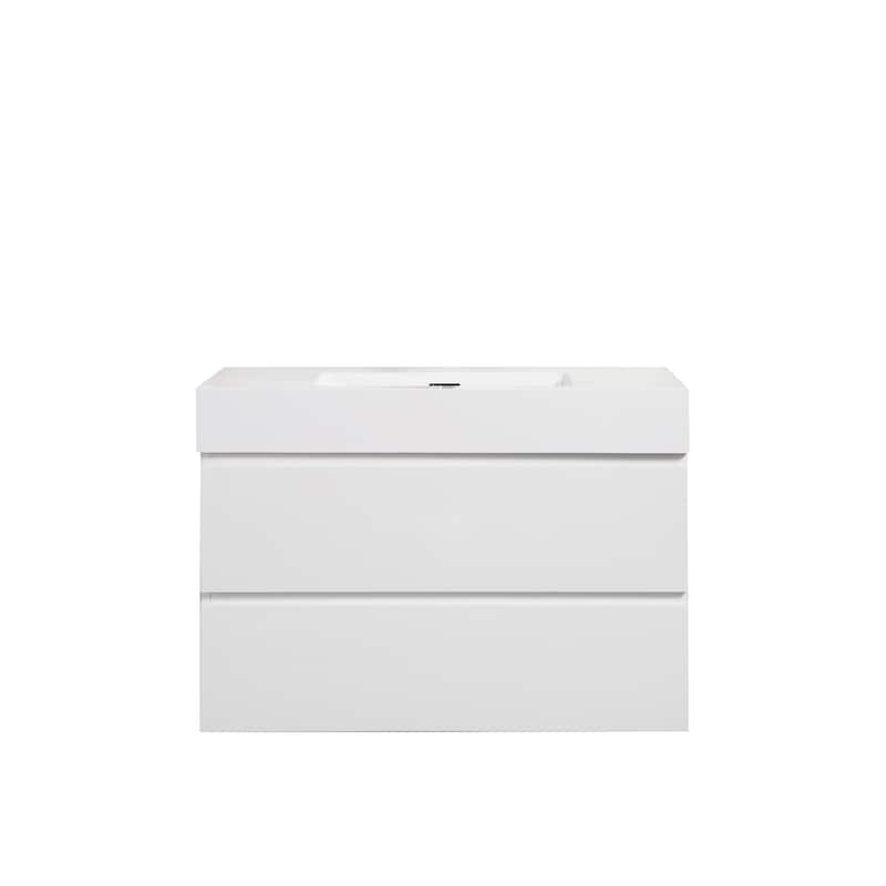 GDFStudio - Eloise Seamless Integrated Solid Surface Bathroom Basin with Overflow and Contemporary Silhouette