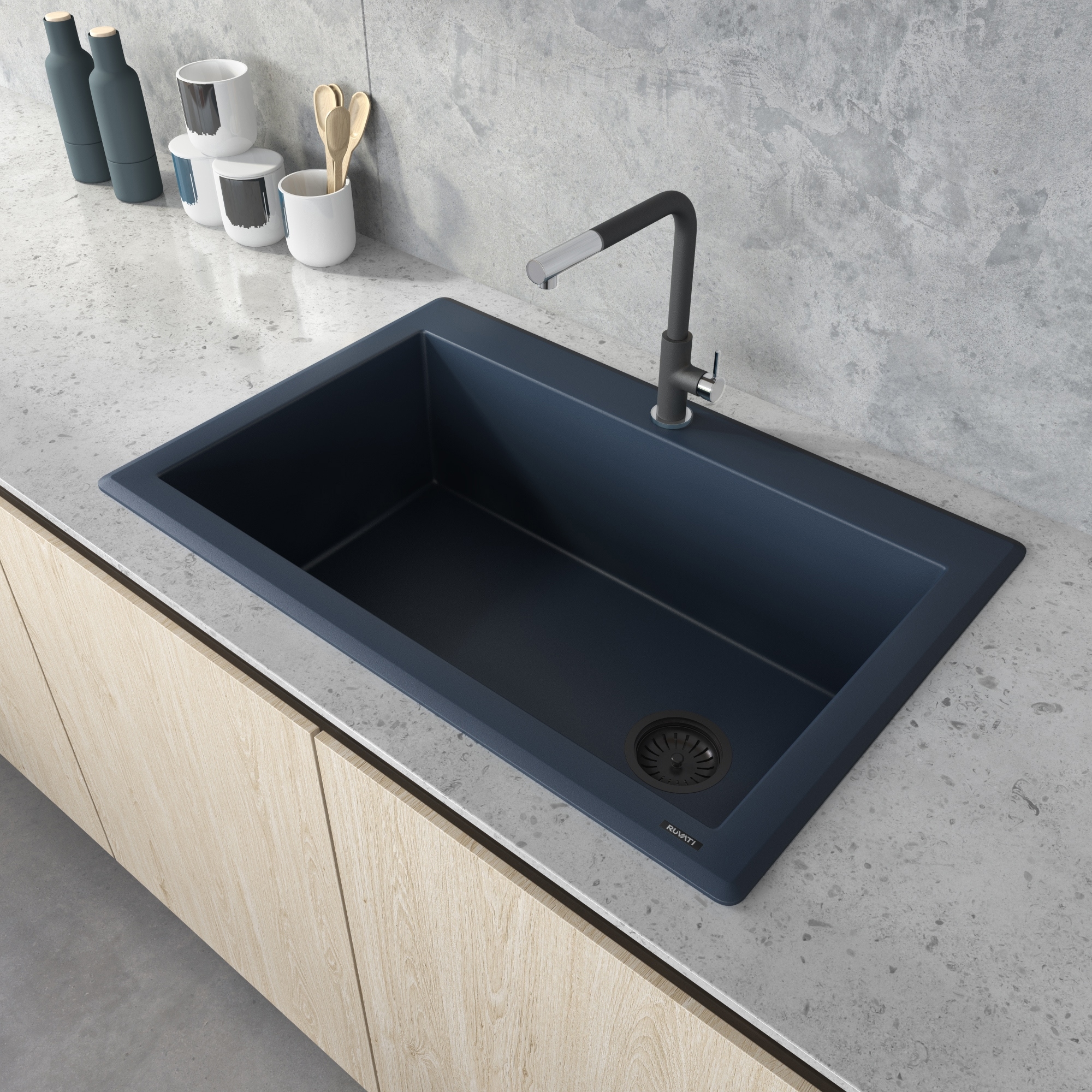Ruvati 33 x 22 inch Granite Composite Quartz Drop-in Topmount Single Bowl Kitchen Sink - Catalina Blue - RVG1033LU
