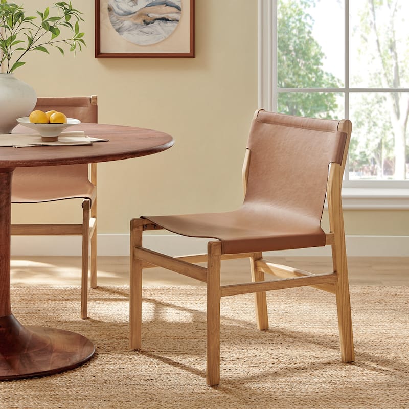 Orín Leather Dining Side Chair - Chestnut Tan